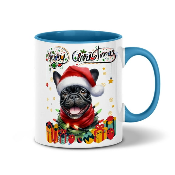 Merry Christmas Santa French Bulldog Scarf Twinkling Lights Xmas Holiday 11oz Accent Two-tone Mug Dog Lover Gifts Coffee Tea Cup - 00022