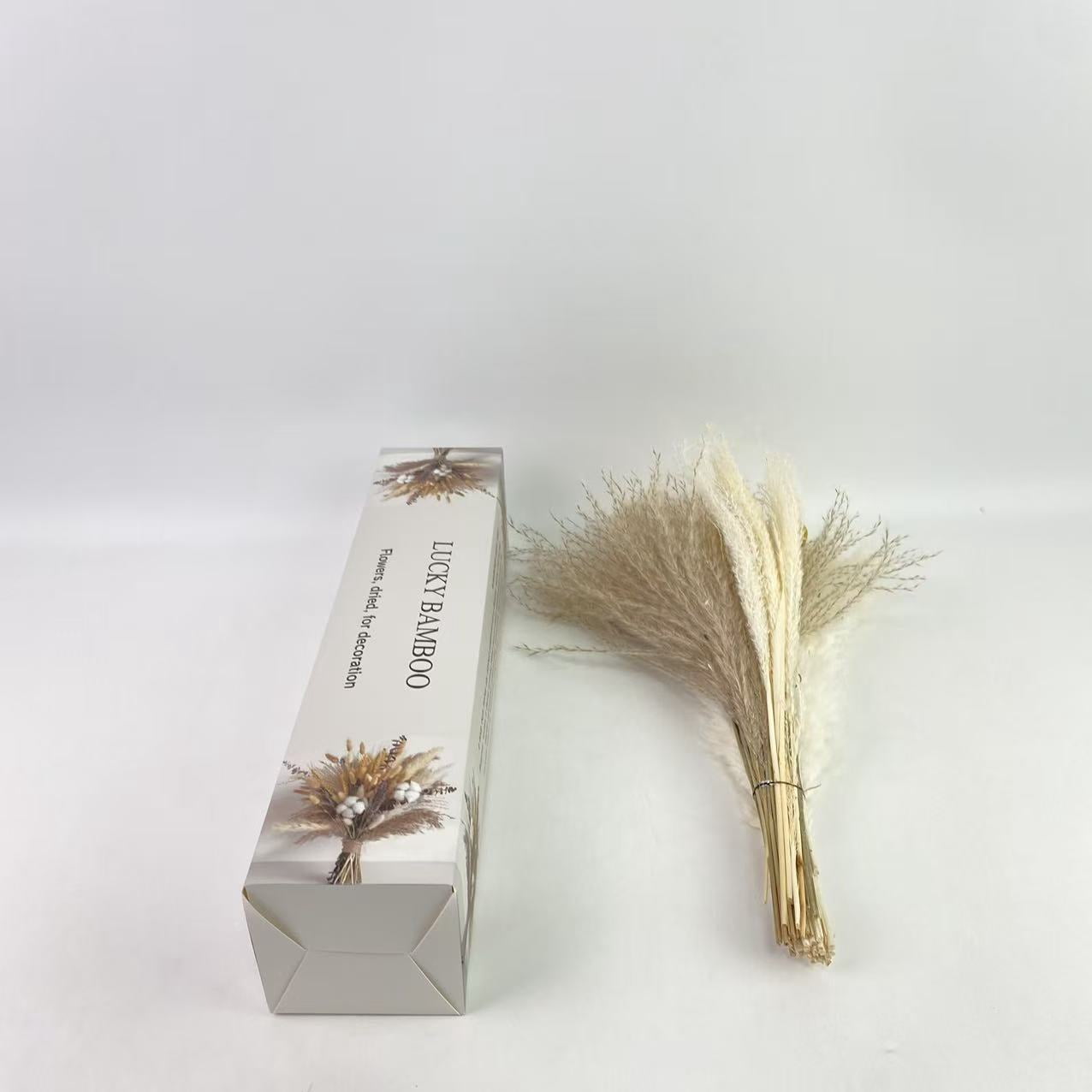 LUCKY BAMBOO Flowers, dried, for decoration, dried, for decoration,Natural Dried Flower Bouquet - Pampas Grass, Cotton Stems, Bunny Tails, Eucalyptus, Lavender & Wheat