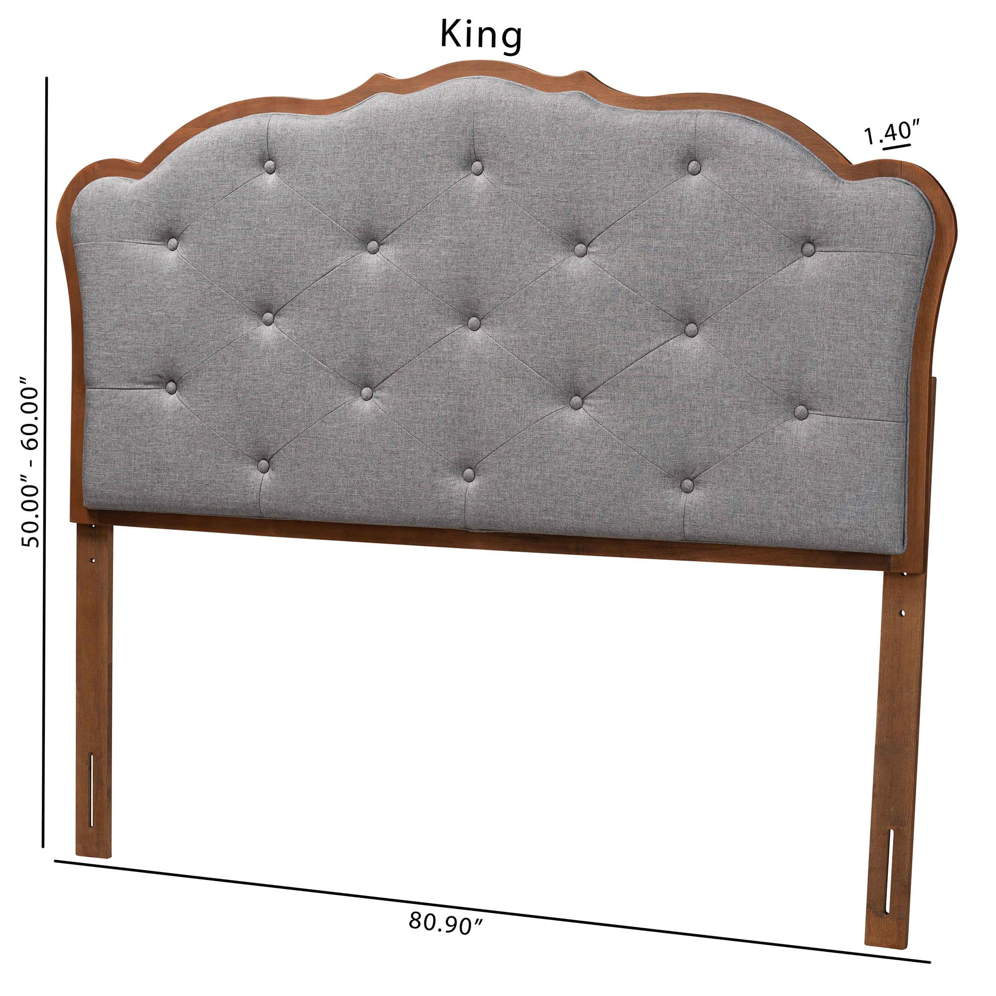 Baxton Studio Leandra Classic and Traditional Grey Fabric and Walnut Brown Finished Wood Queen Size Headboard
