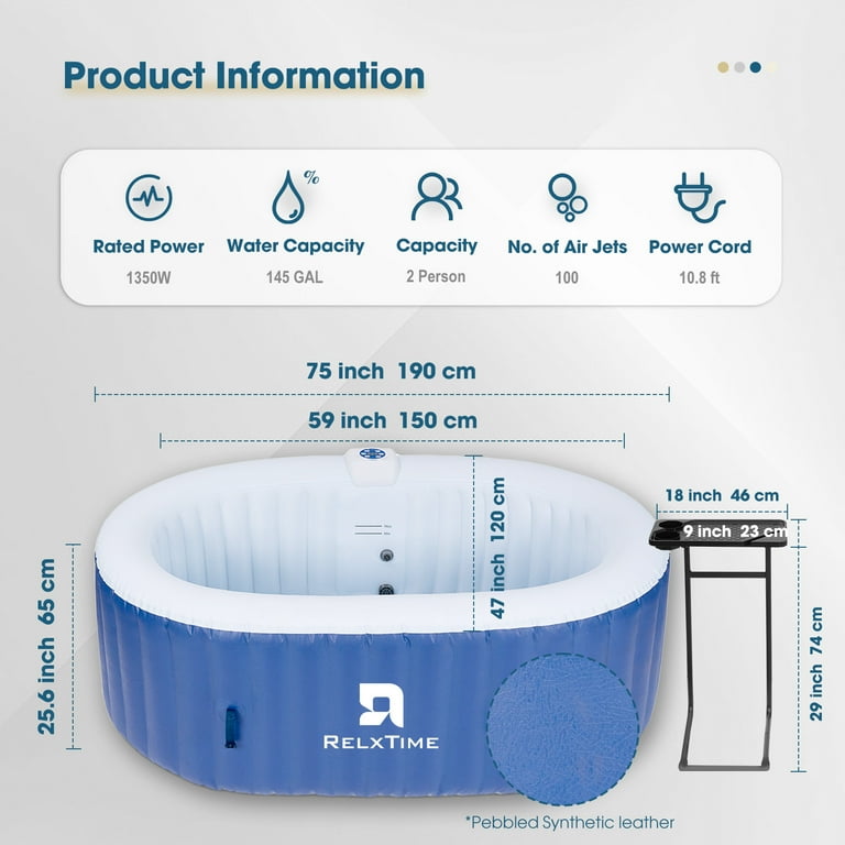 RELXTIME 2-Person Indoor Inflatable Hot Tub Spa Set with 100