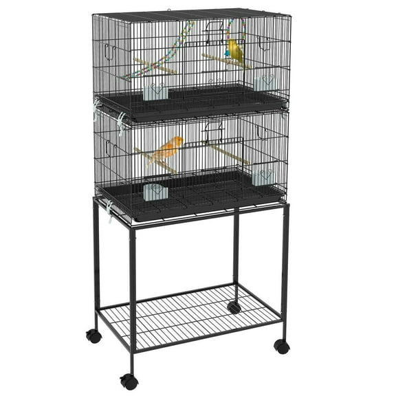 Resenkos Bird Cage, Bird Cages Habitat,Double Stackable Bird Cage on Wheels w/ Stand, for Canaries
