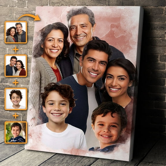 Catygift - Custom Combine Loved Ones From Different Photos - Canvas Wall Art - Personalized Picture Canvas Wall Art - Red Background Family Portrait - Unique Gift For Family Members