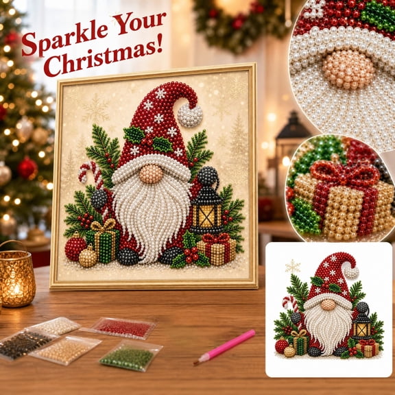 Christmas Diamond Painting Kit for Adults, 5D DIY Rhinestone Art Craft with ABS Base, Festive Gnome Home Decor Gift, Holiday Tabletop Decoration