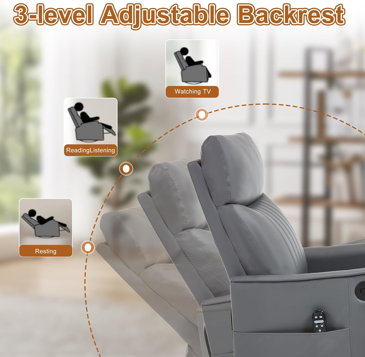 AENKYO Swivel Recliner Chair, Manual Rocking Massage Chair with Heat for Adults, for Living Room,Gray Faux Leather