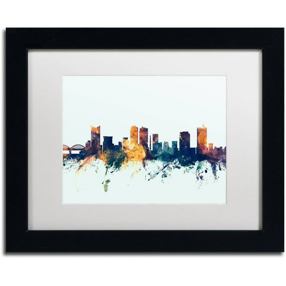 Trademark Fine Art "Fort Worth Texas Skyline Blue" Canvas Art by Michael Tompsett, White Matte, Black Frame