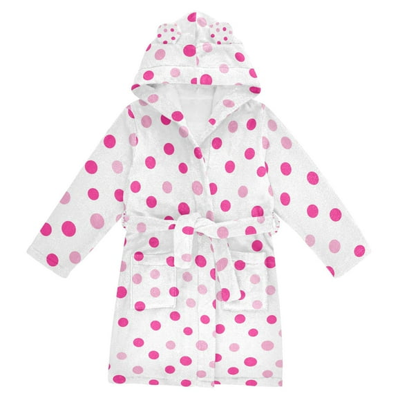 FORMRS Niños Bathrobe Unisex Hooded Robe Soft Plush Pajamas Sleepwear, Size 2-3T, Purple Polka Dots