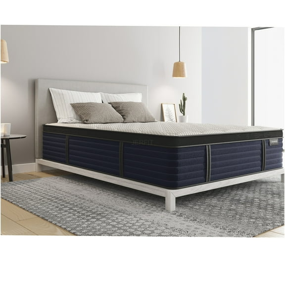 JERFIT King Size 14.5" Hybrid Mattress, Firm Euro Pillow Top, Cooling Gel Foam Latex, Edge Support, CertiPUR-US®