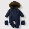 thumbnail image 2 of Baby Snowsuit Boys Snow Suit With Hood Collar Winter Fleece Warm Warm Romper Long Sleeve Onesies Navy 12 Months-24 Months, 2 of 3