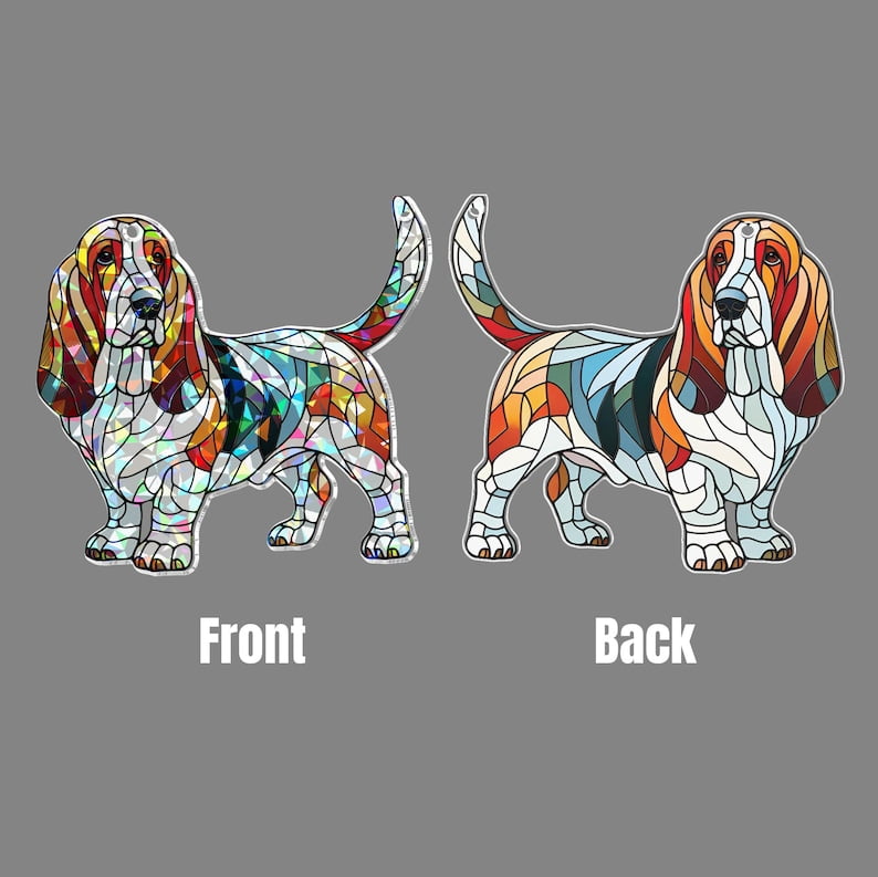 ViciArt Hologram Basset Hound Suncatcher – 6" Acrylic Dog Ornament, Colorful Window Decor, Dog Mom Gift