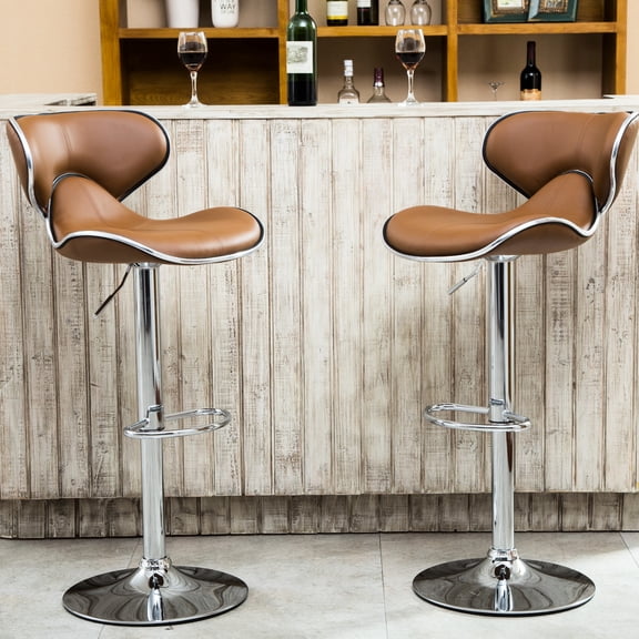 Faux Leather Camel Color - Built - in Footrest & Swivel Function - Outdoor Patio Bar / Enjoyable Outdoor Seating