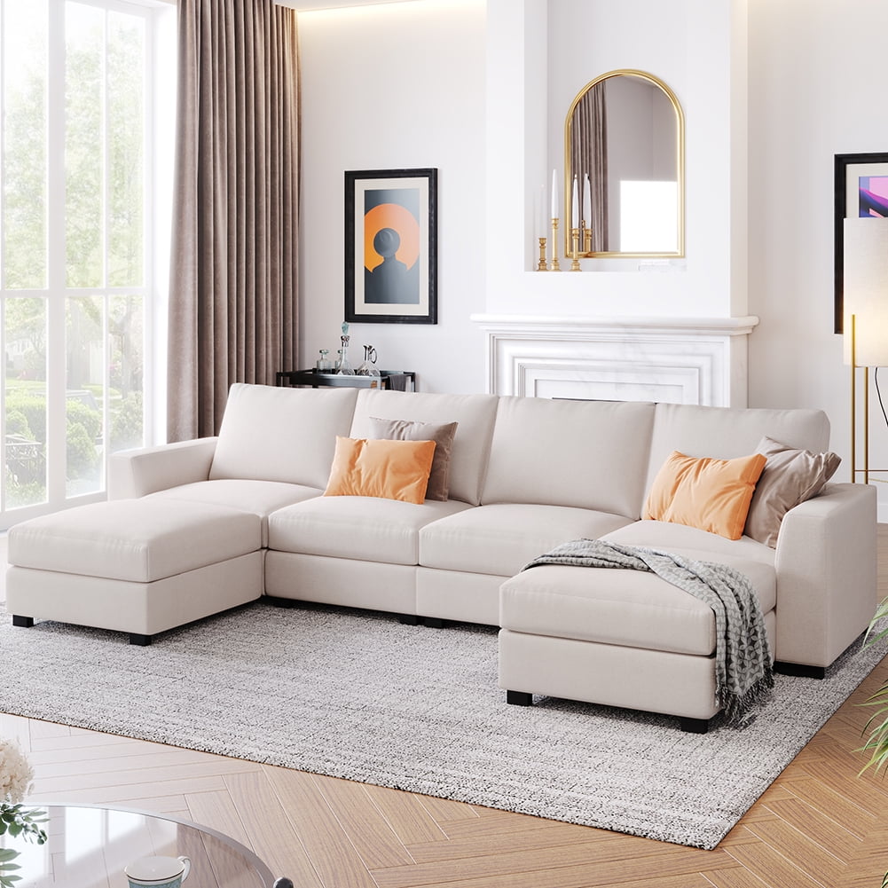 Kepooman Modern Minimalist U-shaped Sofa, Mid-Century Couch with Removable Ottomans for a Compact Living Room & Apartment, Beige Kepooman Modern Minimalist U-shaped Sofa, Mid-Century Couch with Removable Ottomans for a Compact Living Room & Apartment, Beige