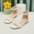 thumbnail image 2 of White Lace Pearl Dressy Sandals for Girls 2025 Wedding Party Square Toe Chunky Low Heels Dress Sandals, 2 of 6