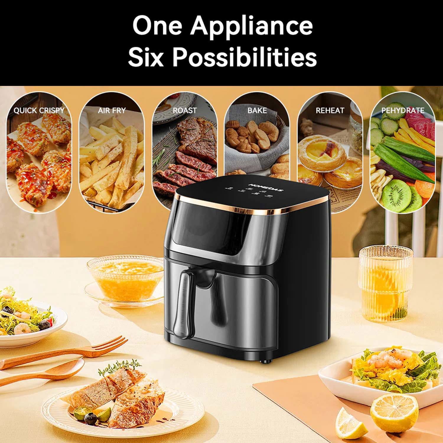HOMEDAS® 8L/8.45QT 6-in-1 Stainless Steel Air Fryer,Oven Oilless Cooker with Digital LED Touch Screen, 6 Preset Cookings, Dishwasher-Safe Basket