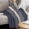 thumbnail image 3 of Beige Striped Blanket Soft Cozy Warm Throw Blanket for Couch, Plush Fuzzy Flannel Fleece Blankets for Sofa, Midnight Blue Geometric Simple Retro Bed Blankets Lightweight Gifts for Women, 32"x48", 3 of 9