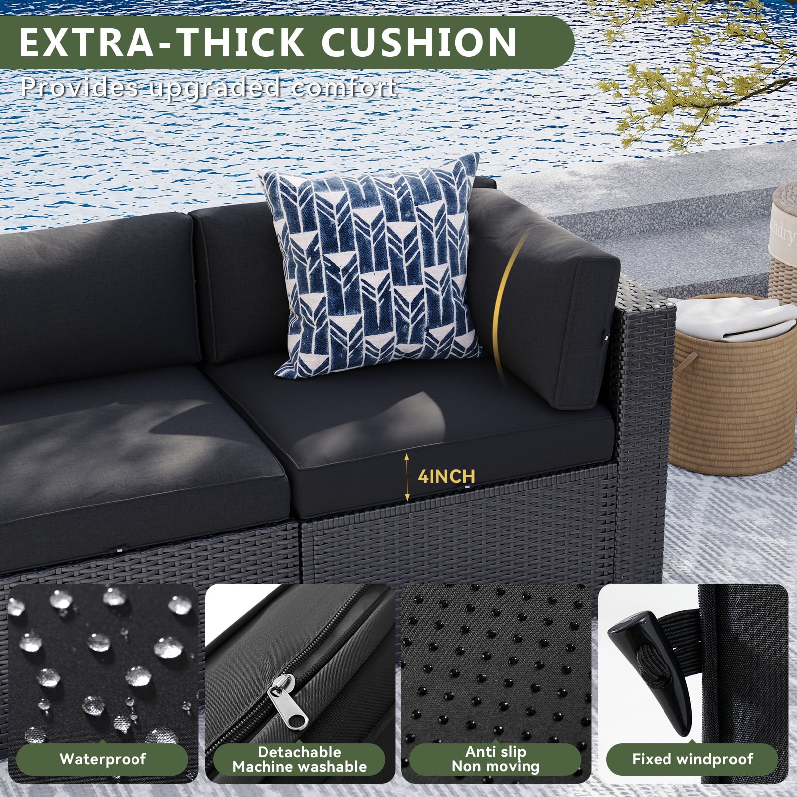 Aoxun 12 Piece Patio Furniture Set with 44” Fire Pit Table Wicker Rattan Patio Sectional Sofa Set Outdoor Seating Furniture with Thickened Cushion, Black