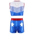 thumbnail image 2 of TiaoBug Kids Girls Western Cowgirls Outfits Cheerleading Crop Top with Metallic Shorts Set for Stage Performance Navy Blue 12, 2 of 7