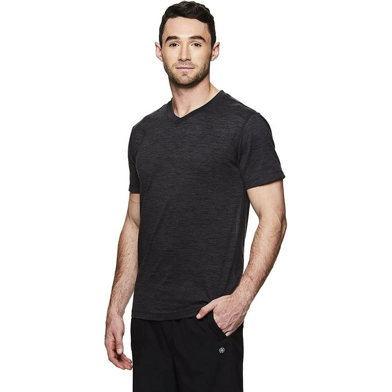 Gaiam Men's Everyday Basic V Neck T Shirt - Short Sleeve Yoga & Workout Top  - Black Heather Everyday, X-Large