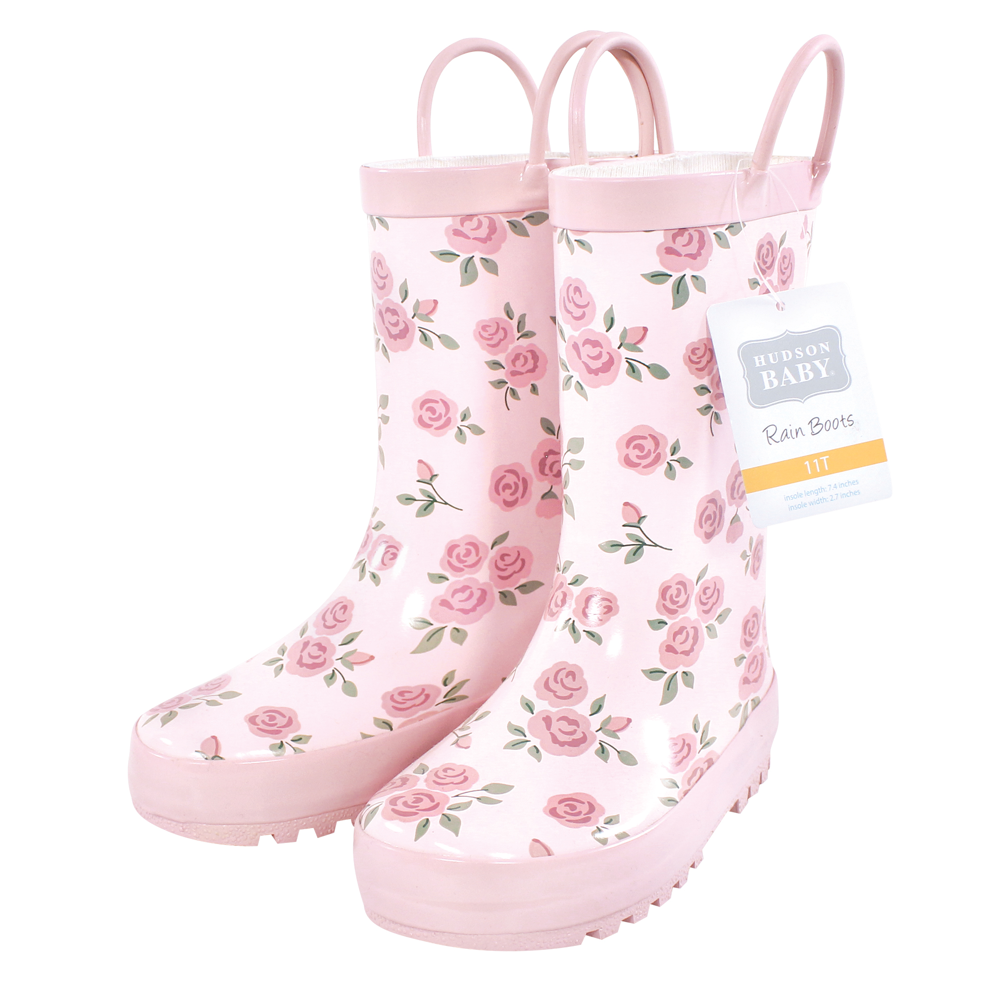 Hudson Baby Girls Rain Boots, Mauve Ditsy Rose, 6 Toddler