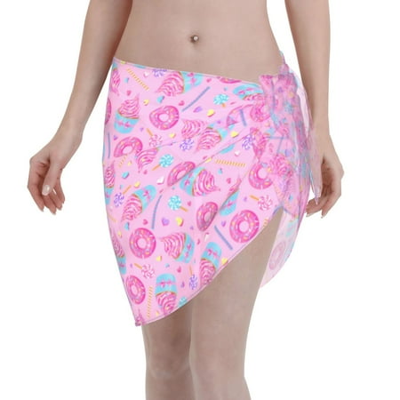 Coaee Pink Donuts Women s Short Sarongs Beach Wrap Sheer Bikini Wraps Chiffon Cover Ups for Beach  Swimming  Holiday