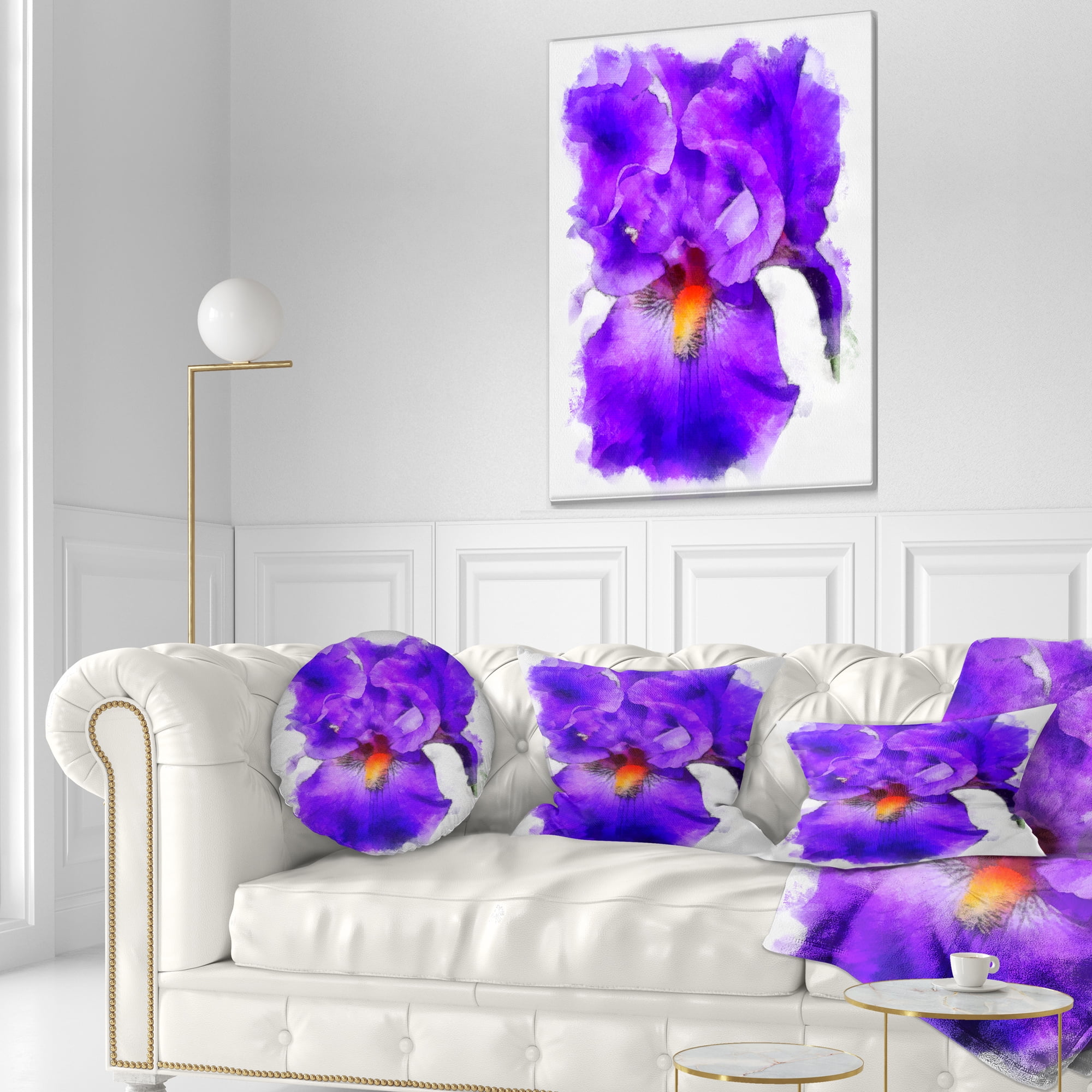 Designart Blue Iris Flower Sketch Watercolor - Floral Throw Pillow - 12x20