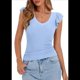 thumbnail image 1 of Camiseta de Verano para Mujer, con Cuello en V, Volantes, Sin Mangas, Corte Entallado, Azul , Talla S, 1 of 7
