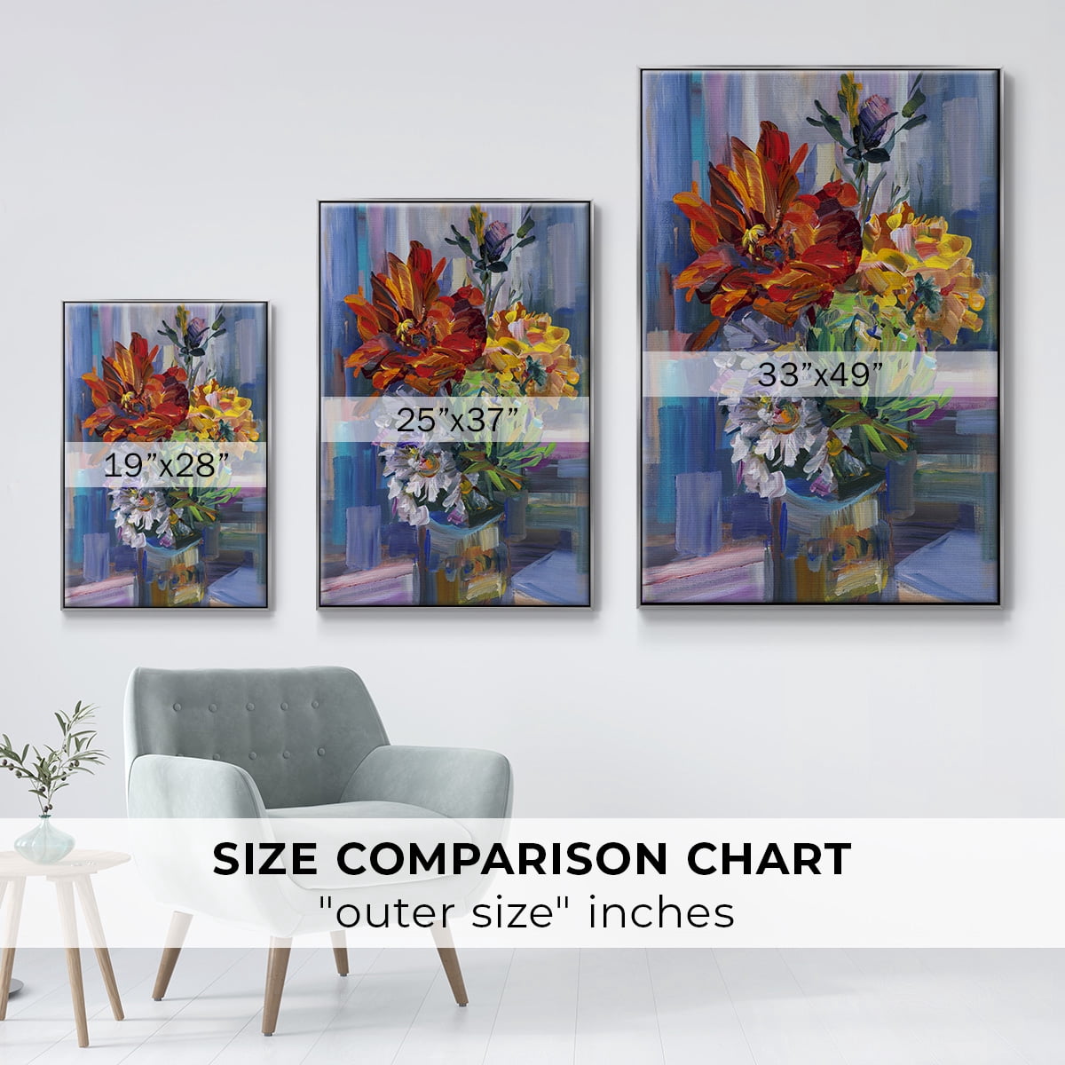 Modern Bouquet Framed Premium Gallery Wrapped Canvas - Ready to Hang - 17 x 25 - Silver Floating Frame