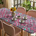 thumbnail image 3 of Vintage Middle Century Table Cloths for 8 Foot Rectangle Tables, Abstract Bohemia Style Aztec Pink Patio Waterproof Elastic Fitted Tablecloths, Washable Rectangular Table Cover for Camping, 3 of 8