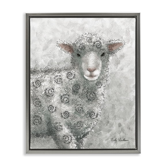 Stupell Industries Eclectic Spiral Patterned Sheep Gray Floating Frame Canvas Art, 25 x 31, by Nidhi Wadhwa