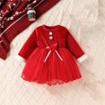 thumbnail image 2 of Odeerbi Niñas Vestido de Terciopelo Navidad Tul Primavera Otoño Algodón Manga Larga Color Sólido Malla Vestido, 2 of 8