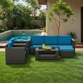 thumbnail image 3 of Gaildon 7 Piece Patio Furniture Set, All Weather Outdoor Sectional PE Rattan,Reclining Sofa,Patio Conversation Sets with Cushions and Glass Coffee Table for Garden Lawn Balcony Porch Deck, Blue, 3 of 13