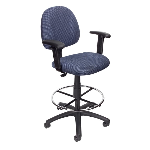 Bowery Hill Contemporary Rolling Fabric Drafting Stool with Arms in Blue