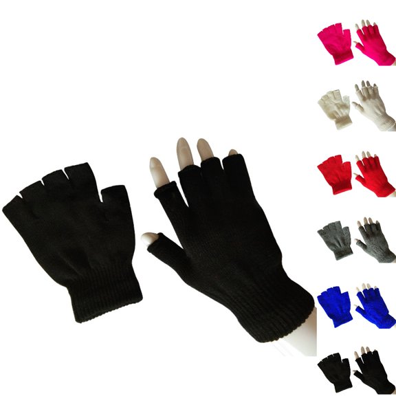 HJYCHN Winter Gloves for Men Women Fingerless Touchscreen Solid Color Ribbed Texture Design Thermal Gloves Black One Size
