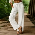 thumbnail image 4 of Summer Pants for Women Casual Straight Wide Leg Drawstring High Waisted Loose Comfy Lounge Trousers with Pockets (L, White), 4 of 4