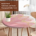 thumbnail image 4 of Pink Gold Round Tablecloth, Fitted Table Cover with Elastic for 55"-60" Round Tables, Boho Modern Abstract Minimalist Aesthetic Flower Table Cloth Outdoor Indoor Dinning Party Waterproof Tablecloths, 4 of 7