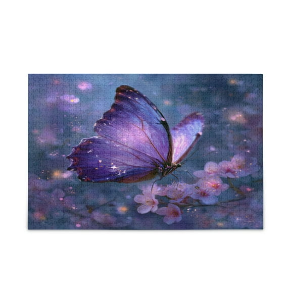 WOBOGO Sakura Purple Butterfly Puzzle Challenge 500 Piece Jigsaw Suitable for Game Night Finished Size 20.5 x 14.9in