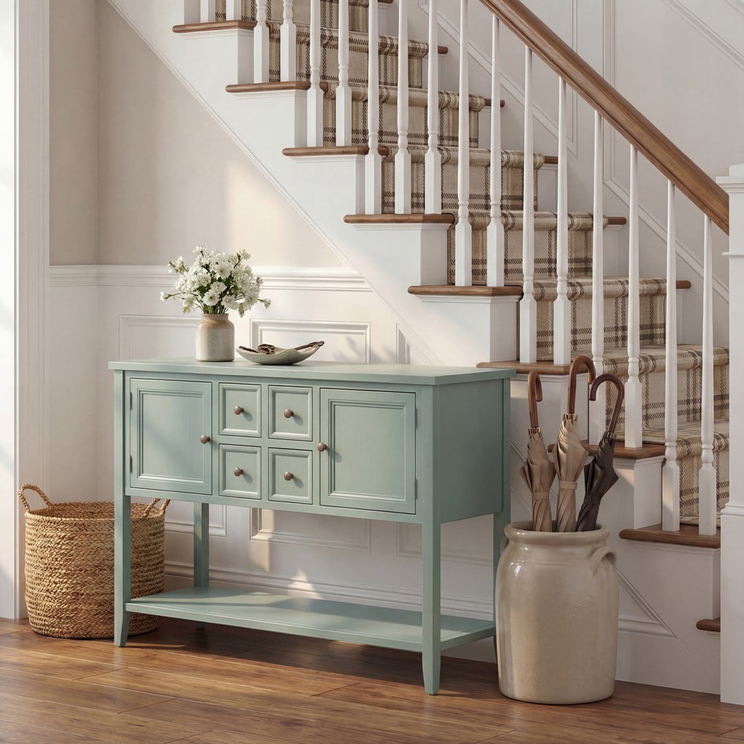 Safavieh American Home Traditional 45.7" Sideboard with 2 Doors 4 Drawers 1 Shelf, Barn Blue