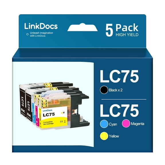LC75 High Yield Ink Cartridge Replacement for Brother LC75 LC71 LC79 XL Work for Brother MFC J280W J825DW J430W J835DW J625DW J425W J6710DW J280W J6910DW Printer (5Pack, 2BK & 1each CMY)
