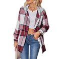 thumbnail image 1 of Abrigo a cuadros para mujer, chaqueta con botones y capucha, ajuste holgado, informal, a la moda, para otoño e invierno, rojo vino M, 1 of 6