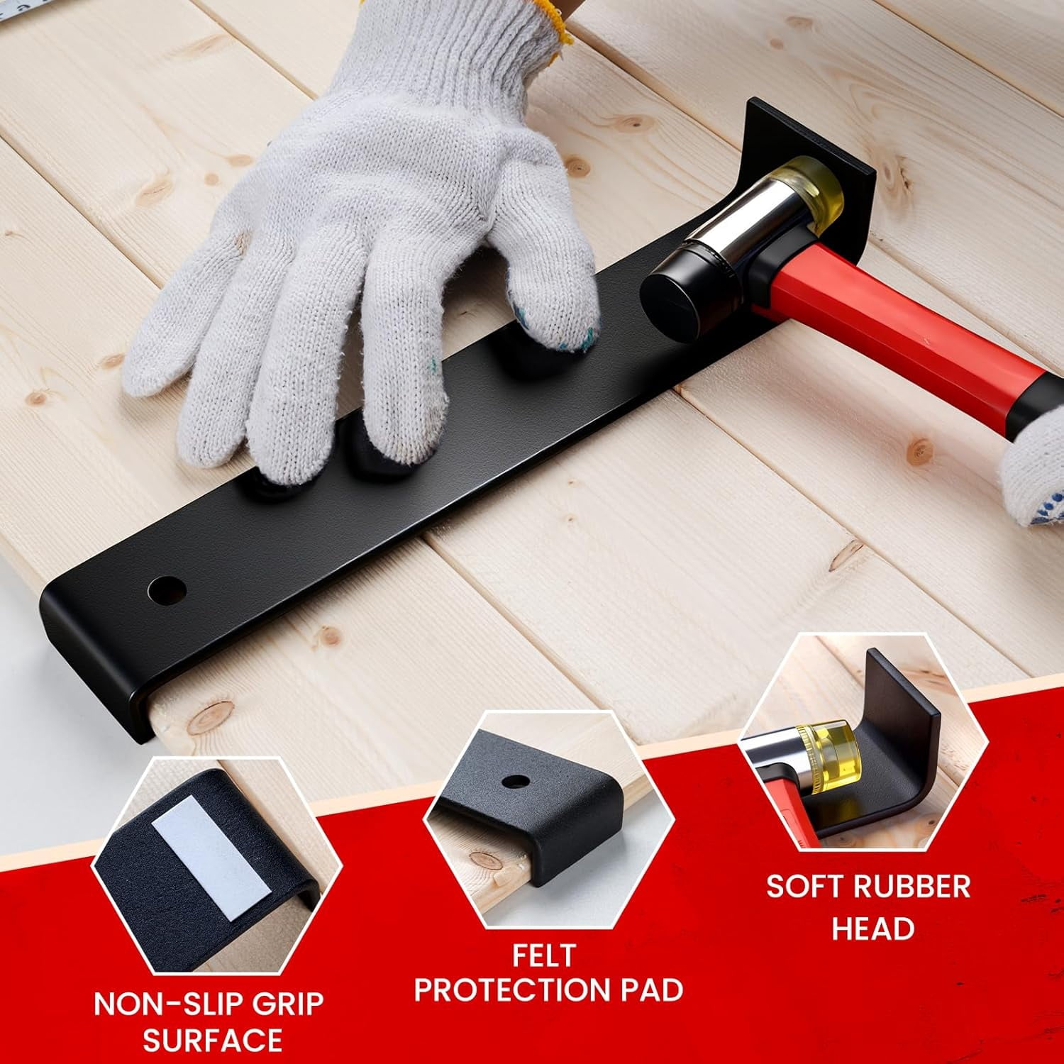 Floor Gap Fixer Tool Kit for LVP Laminate Vinyl Floors - DIY Installation & Repair Set with Suction Cup, 2 Rubber Mallets, Pull Bar for Homeowners & Handymen