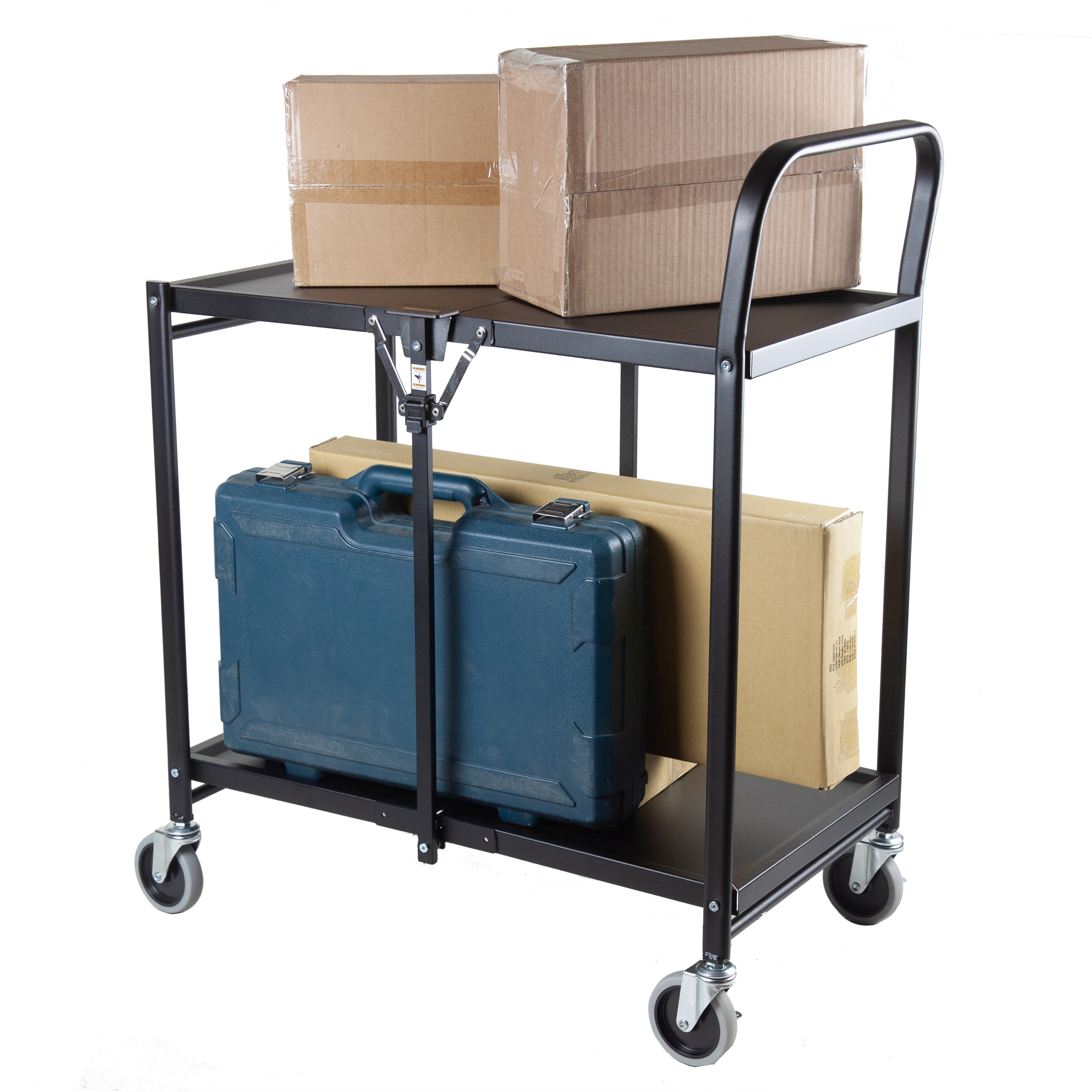 Collapsible 2 Tier Rolling Utility Storage Cart Solid