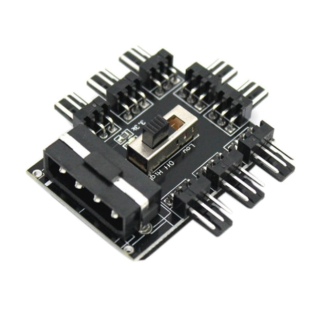 Computadora 8 vías Splitter Ventilador de enfriamiento Hub 4pin SATA Adaptador de toma de corriente Controlador de velocidad de 3 niveles Inevent PJ6940-01
