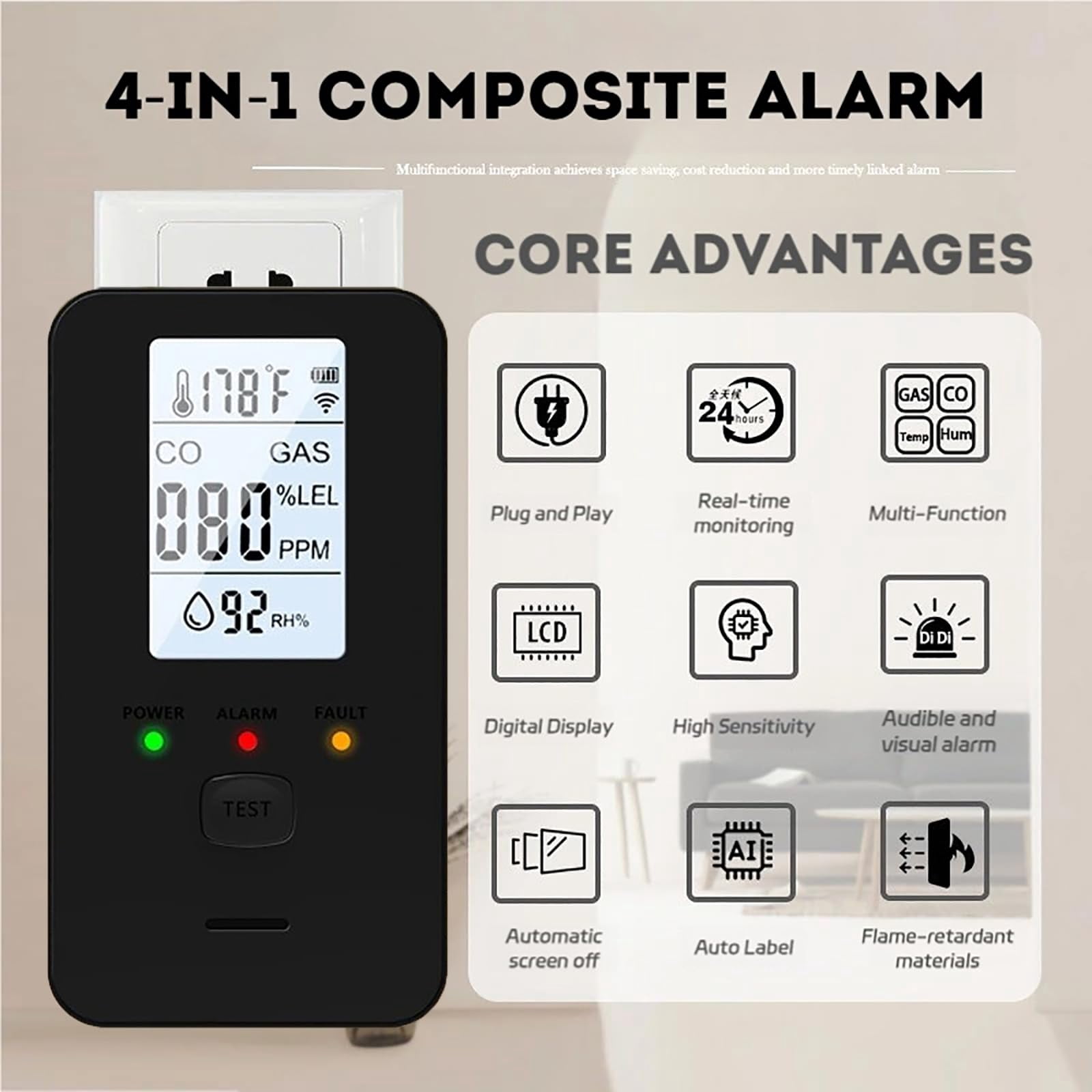 Steadfast Haven Pro Detector, 2026 New 4-in-1 Plug in Detector with HD Digital Display, for Home, Kitchens, Hotel