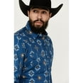 thumbnail image 2 of Ely Walker Men's Southwestern Print Long Sleeve Pearl Snap Western Shirt Indigo X-Large, 2 of 4