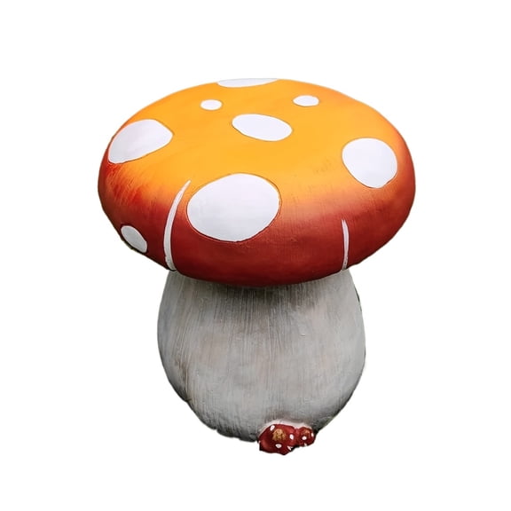 13.4" Oversized Mushroom Statue Stool with Forest Base, Resin Garden Stool for Courtyard & Lawn, Multi-Purpose Indoor/Outdoor Decorative Seat