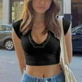 thumbnail image 3 of Vedolay Womens Tank Tops Crop Tops for Women Deep V Neck Back Cutout Sleeveless Plunge Racerback Tank Cropped Top,Black S, 3 of 5