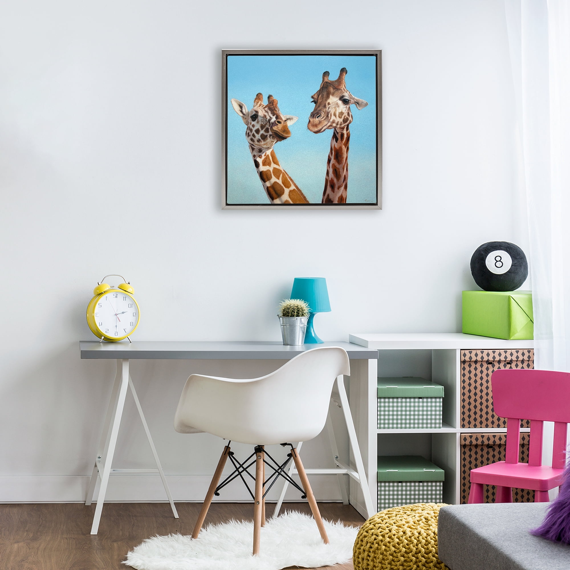 Stupell Industries Romantic Soulmate Giraffes Gray Framed Floater Canvas Wall Art, design by Lucia Heffernan