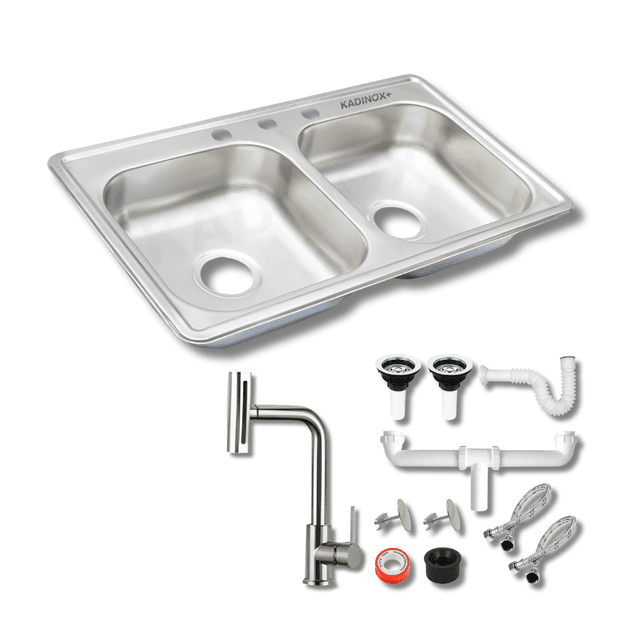 Fregadero Tarja para Cocina Tina Doble Acero Inoxidable 84x48 Con Kit Pro