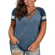 Women's Summer V Neck Breathable Loose Short Sleeve T-Shirt Plus Size