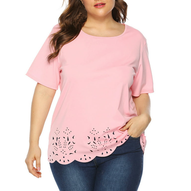 Womens Summer Tops Ruziyoog Women Casual Summer Plus Size Short Sleeve T  Shirt Top Blouse Pink XXL