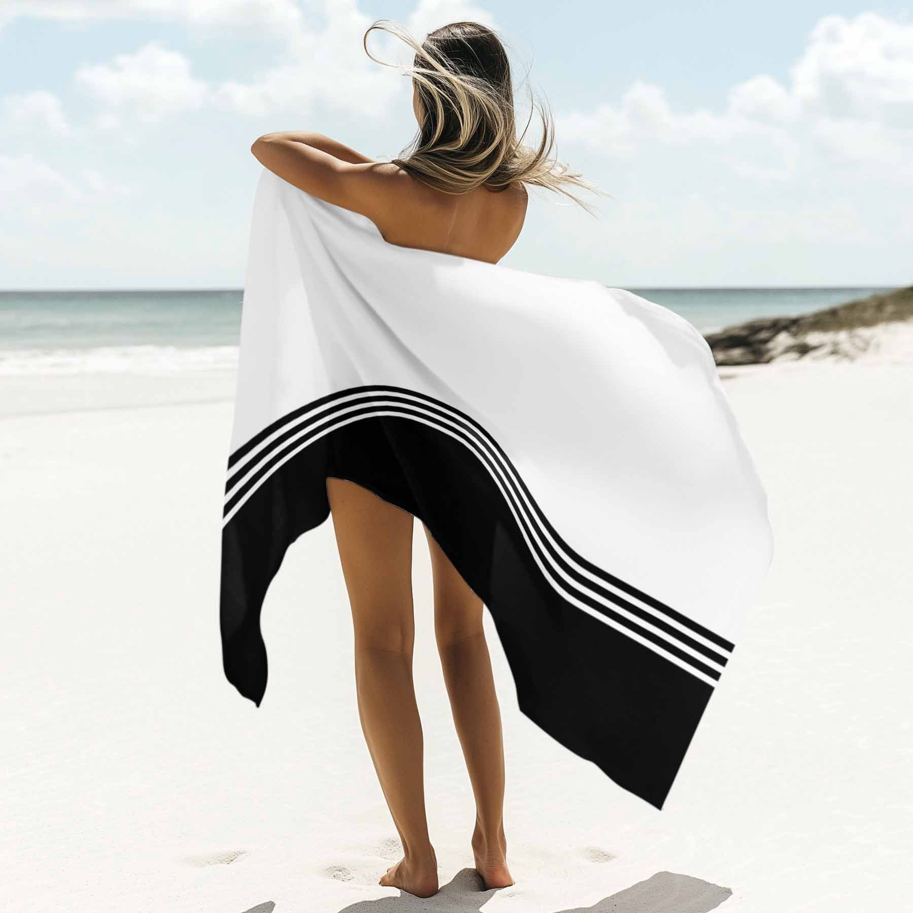 Beach Towel Black White Stripes Bath Pool Towels Minimalist Absorbent Beach Towel Soft Large Quick Dry Lightweight Camping Travel Sports Yoga Gym Swim Towels for Adult 35x70 Inch